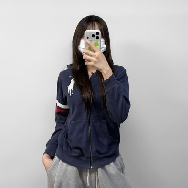 폴로 랄프로렌 빅포니 자수 로고 후드집업 네이비