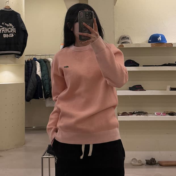 라코스테 크록 로고 라운드 니트 핑크 U800