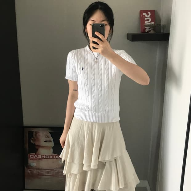 폴로 랄프로렌 포니로고 케이블 화이트 니트 반팔