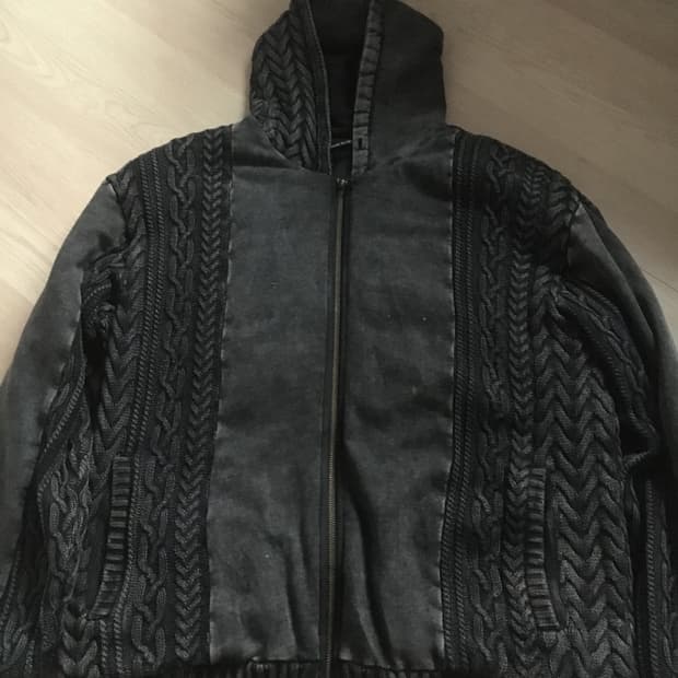 빈티지 케이블 니트 누빔 후드집업자켓