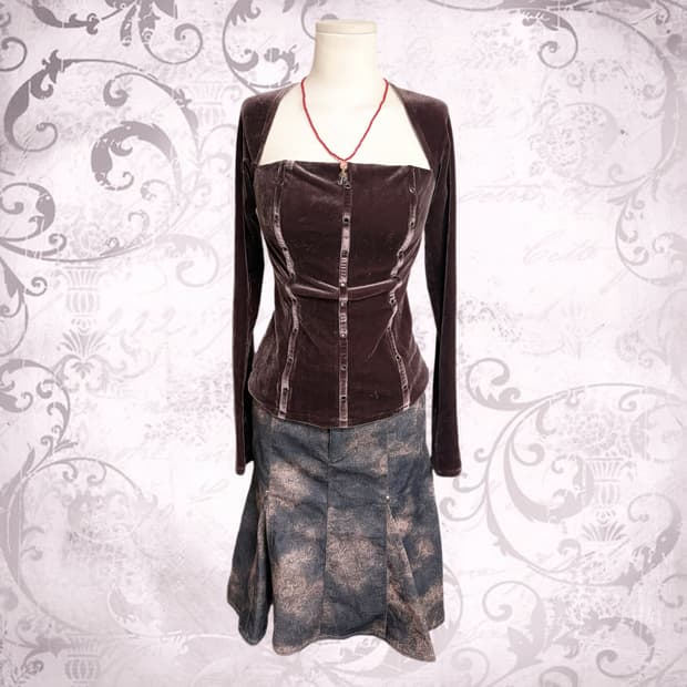 오리엔탈 핀터깔 페어리 대장 벨벳 코르셋 오프숄더 포인트 코디세트 