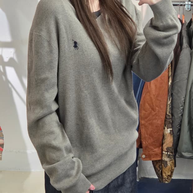 PRL 폴로 랄프로렌 피마코튼 브이넥 니트