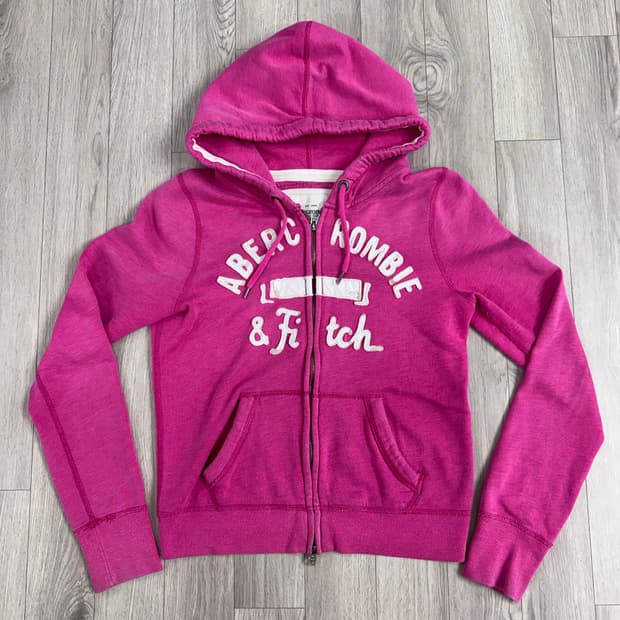 아베크롬비 아치로고 슬림핏 핑크 후드집업