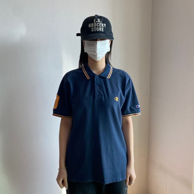 🏀 [Champion] 빈티지 네이비 & 골드 링거 피케 셔츠