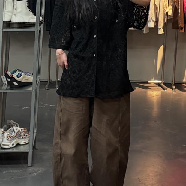 앤더슨벨 플라워 쉬어 오픈 카라 셔츠 A3419