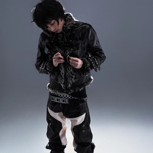 투톤 레더 믹스 바이커 팬츠