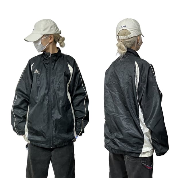 아디다스 블랙 화이트 사이드 라인 바람막이 트랙 자켓 L