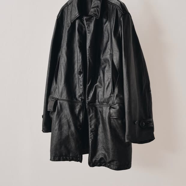 이얼즈어고 워시드 레더 하프 코트 블랙 2