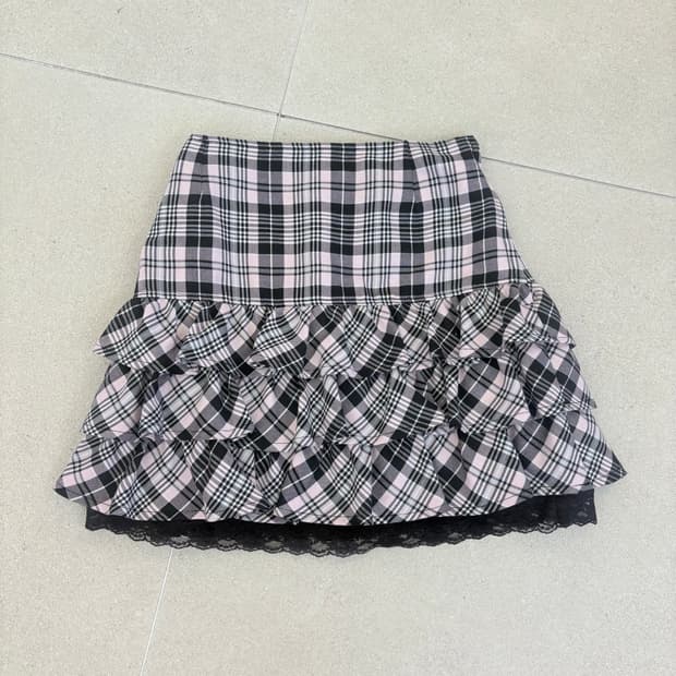 핑크 체크 캉캉 스커트