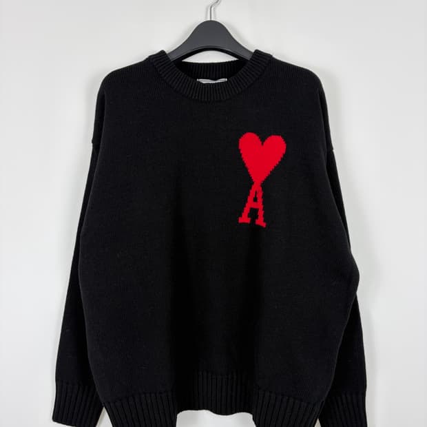 a93) 아미 AMI 빅하트 로고 울 니트