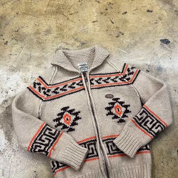 베이지 빈티지 니트 집업 95