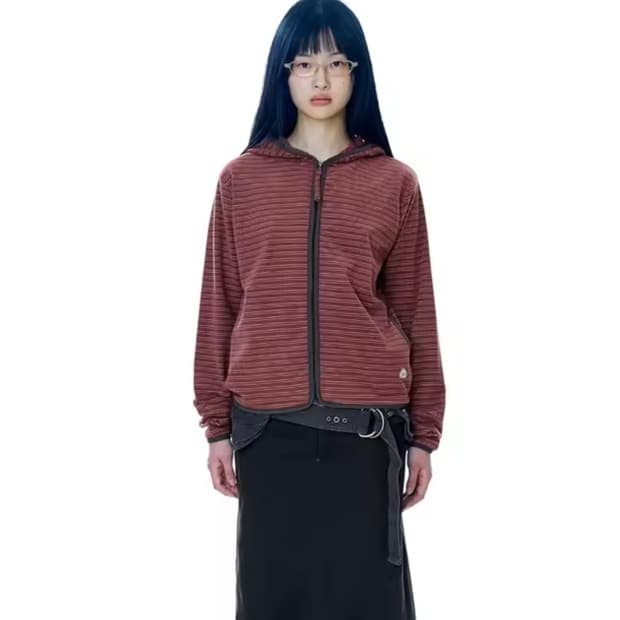 코이세이오 스트라이프 플리스 후드집업 레드