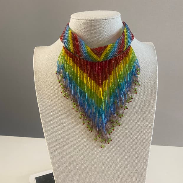 일본수입 레인보우 비즈 초커 목걸이