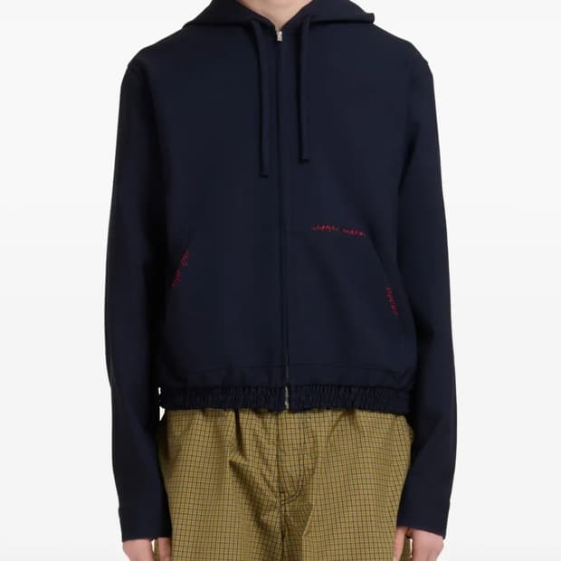 마르니 울 후드 집업 블루블랙