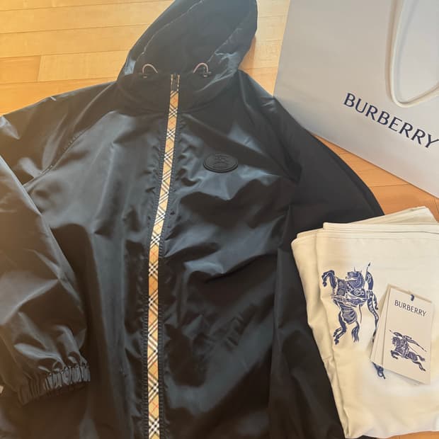 체커 테이프 나일론 후드 재킷 버버리 바람막이