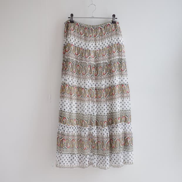 Boho paisley ethnic tiered maxi skirt