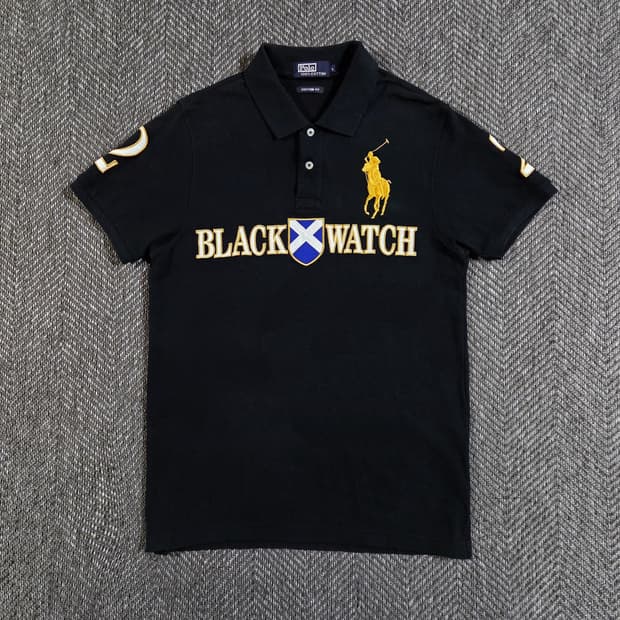 폴로 랄프로렌 블랙워치 블랙 골드 빅포니 카라 반팔티
