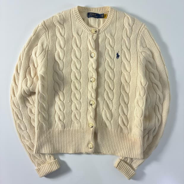 Polo  폴로 랄프로렌 신형 qr 자수 울캐시미어 꽈배기 니트 가디건 