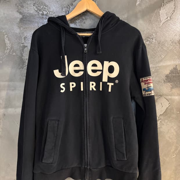 지프 기모 블랙후드집업 L