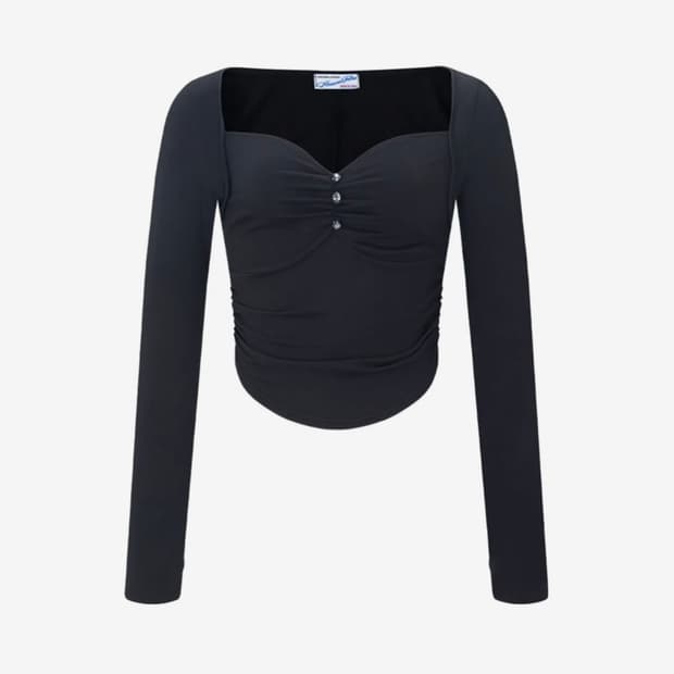 Amanda Shirring Long Sleeve Top (Black)