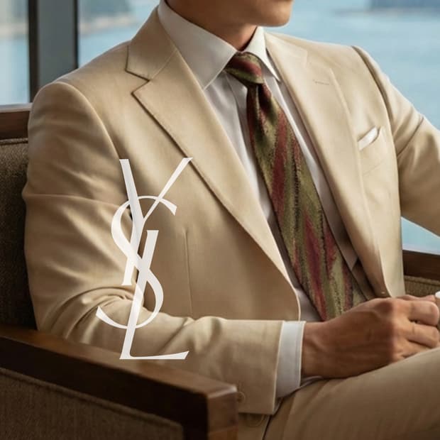 입생로랑 실크 그린 믹스 패턴 넥타이 9.5cm A등급 K2292