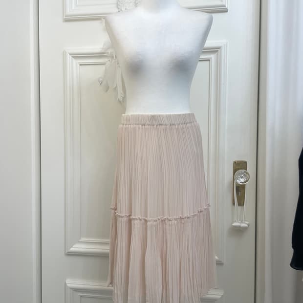 sheer salmon pleats banding skirt