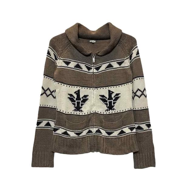 USA VINTAGE 코위찬 니트 집업 가디건 독수리 패턴 디테일 브라운