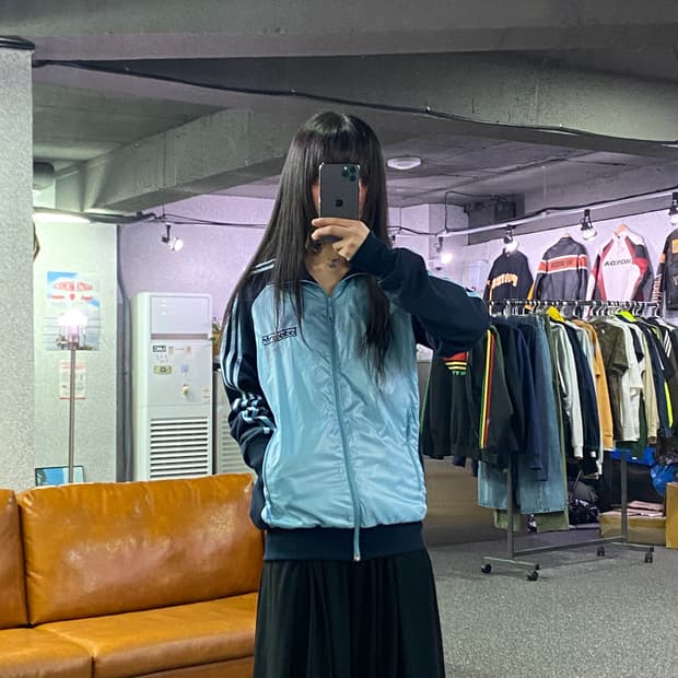 아디다스 y2k 빈티지 라이트블루 실크 트랙탑 져지 B4620 