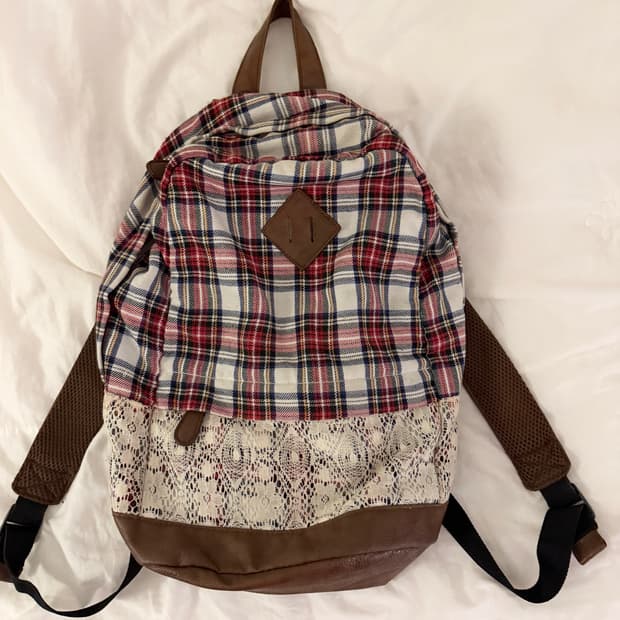 일본 빈티지 체크백팩 모리걸 하구미 딸기초코 도트 땡땡이