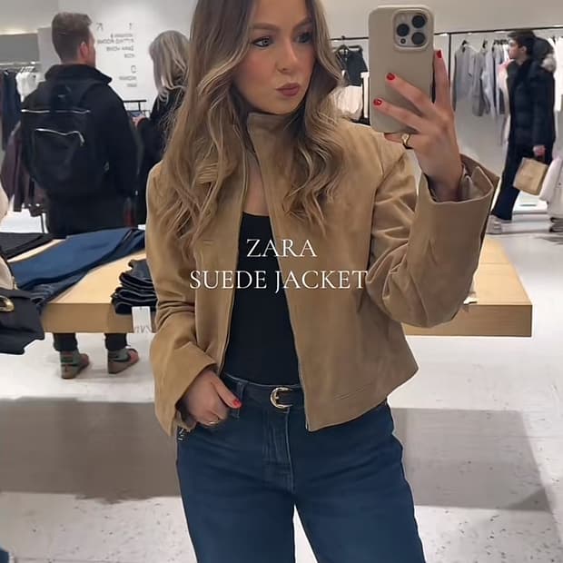 자라 리얼 스웨이드 레더 크롭 자켓