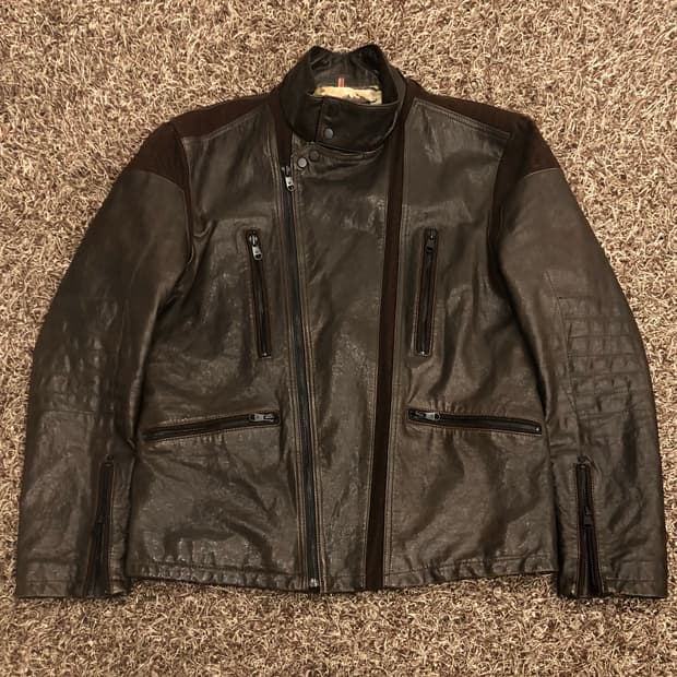 바쏘옴므 양가죽 라이더 브라운 레더 가죽 바이커 자켓