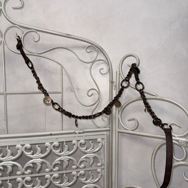 Antique gold charms chain buckle belt