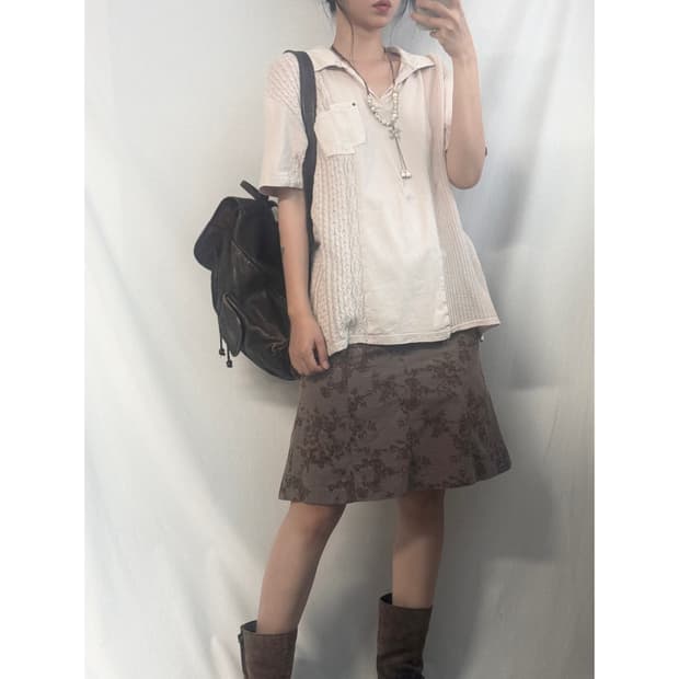 패치 워크 믹스 디테일 셔츠 뮤트 스커트  2pcs SET