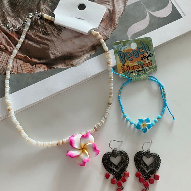 하와이안 목걸이 팔찌 귀걸이 세트