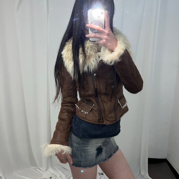 브라운 리얼 램퍼 카라 무스탕 