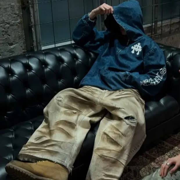 크롬하츠 트리플 화이트 레더패치 데님 아노락 후드(정품)