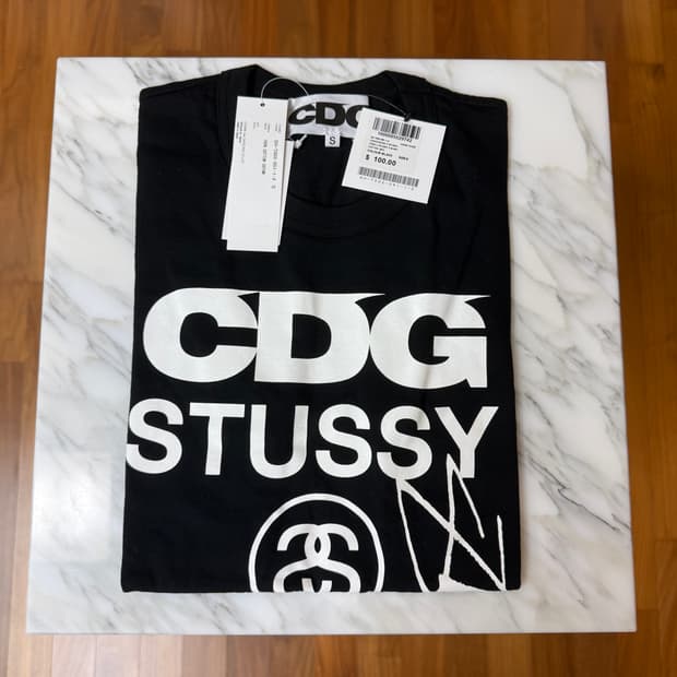 S CDG x 스투시 티셔츠 블랙