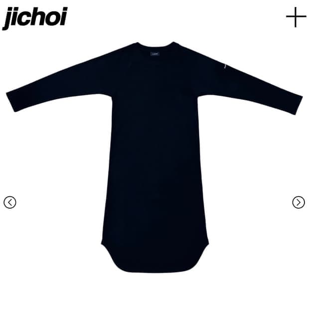지초이 와플 롱슬리브 원피스 블랙