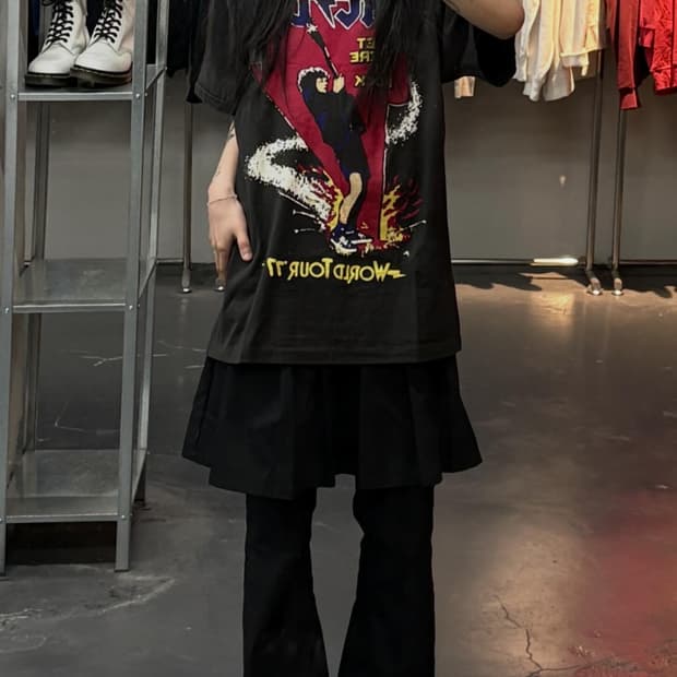 빈티지 헤인즈 락밴드 AC/DC 투어 반팔 A3711