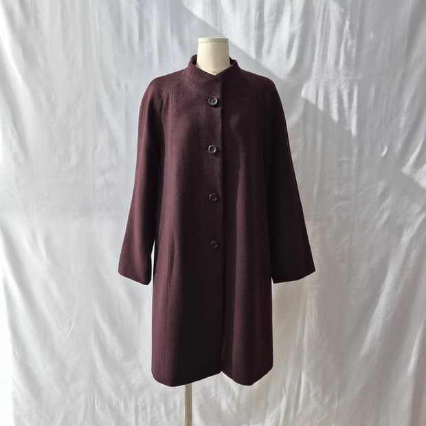 LEPORTE 캐시미어100% 버건디 하이넥 롱코트
