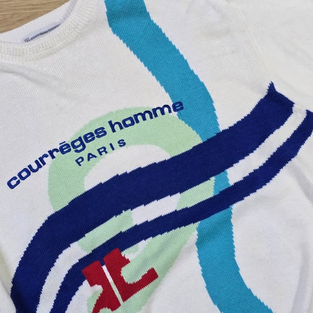 꾸레쥬 옴므 자수로고 코튼 니트 L사이즈