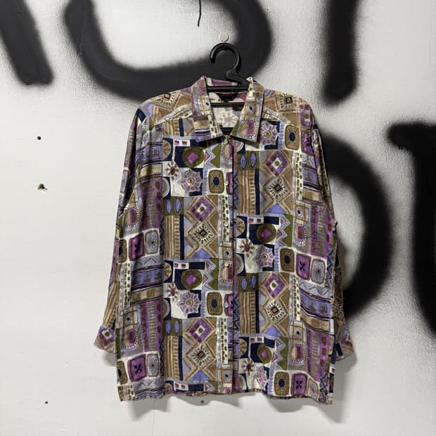 VTG 빈티지 에스닉 바로크 풀 패턴 시스루 긴팔 셔츠