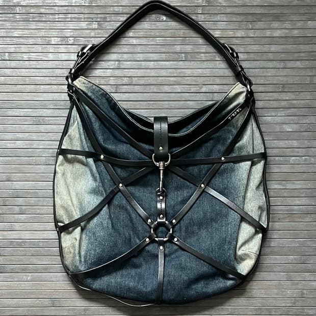 Harness denim shoulder bag