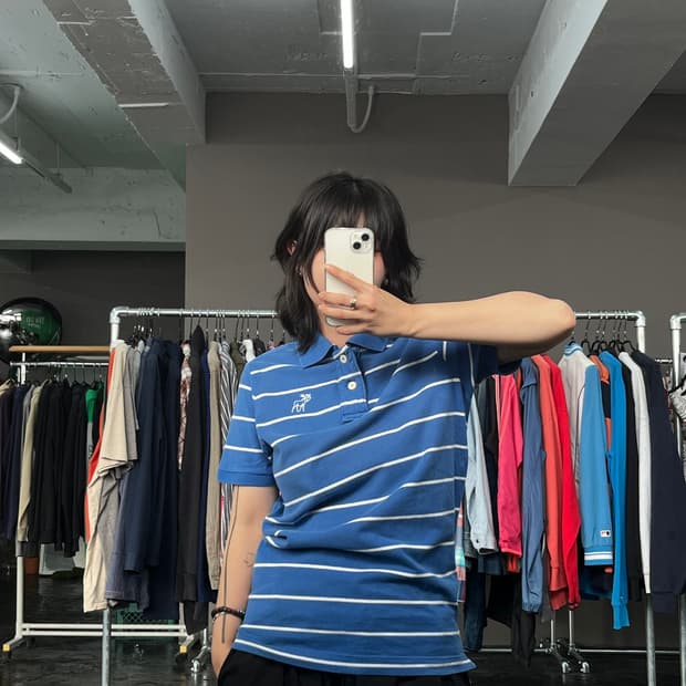 ABERCROMBIE & FITCH 블루 스트라이프 PK 반팔