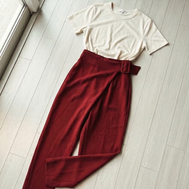 벨티드 랩 스타일 슬랙스 (딥레드)