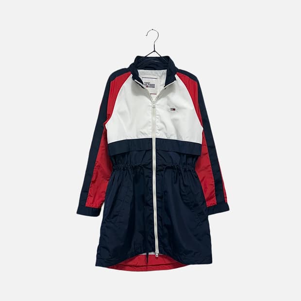 타미힐피거 컬러블록 롱 바람막이 자켓