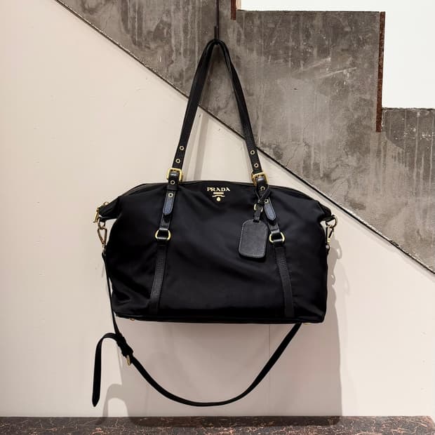 프라다 블랙 포코노 나일론 사피아노 쇼퍼백