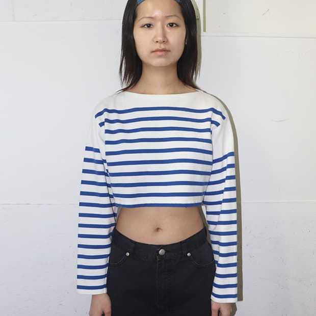 장 폴 고티에 크롭 스트라이프 티셔츠