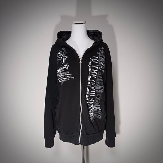 Collins 고스펑크 프린팅 후드집업 y2k