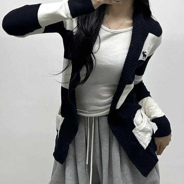 아베크롬비 스트라이프 걸즈 코튼 니트 가디건(S)